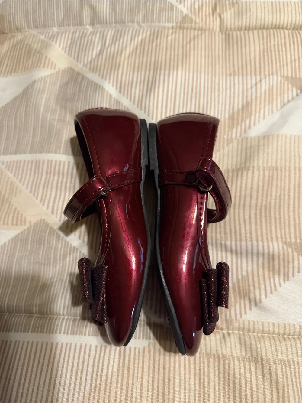 Girls Sparkle Bow Mary Jane Shoes - Burgundy SZ 9